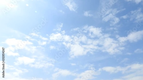 流れの違う雲の重なりが綺麗です。フレア少し入ります。空のタイムラプス動画