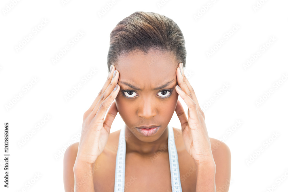 Furious natural beauty with measuring tape over the neck