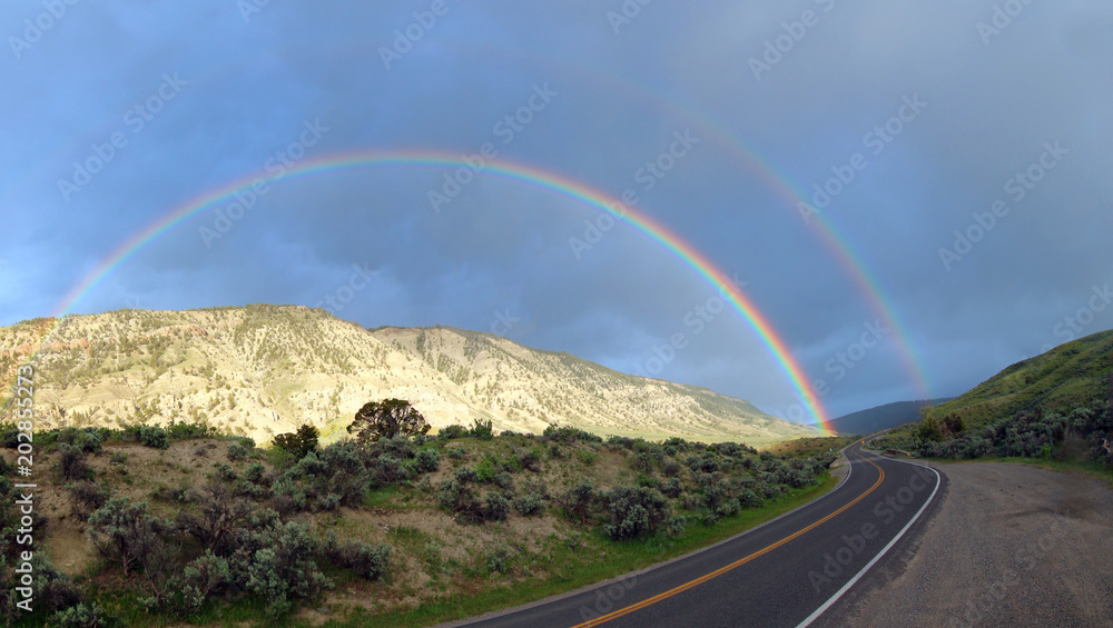Double Rainbow at Mammoth Hot Springs in Yellowstone National Park in Wyoming USA