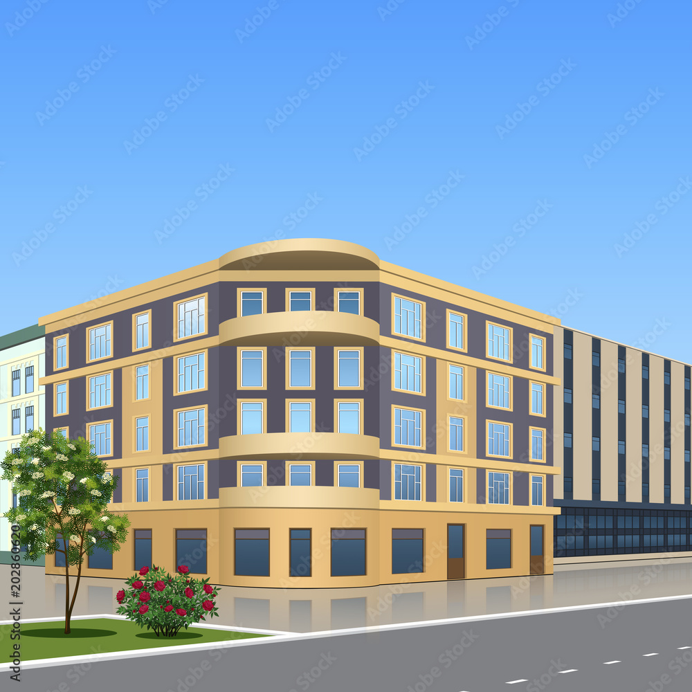 Fototapeta premium office building with the entrance and a reflection