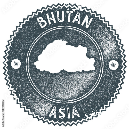 Bhutan map vintage stamp. Retro style handmade label, badge or element for travel souvenirs. Dark blue rubber stamp with country map silhouette. Vector illustration.