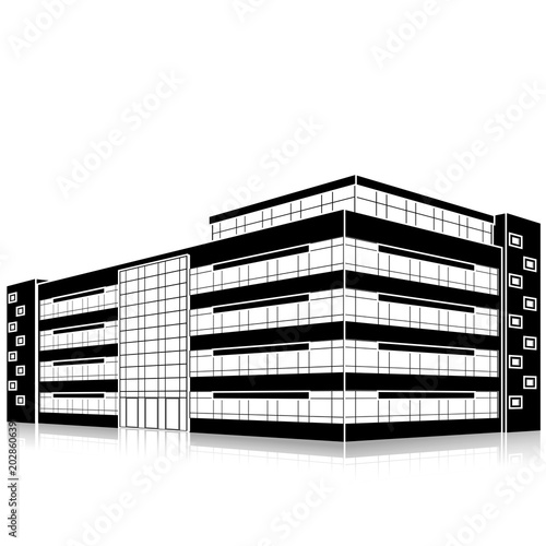 silhouette office building with an entrance and reflection