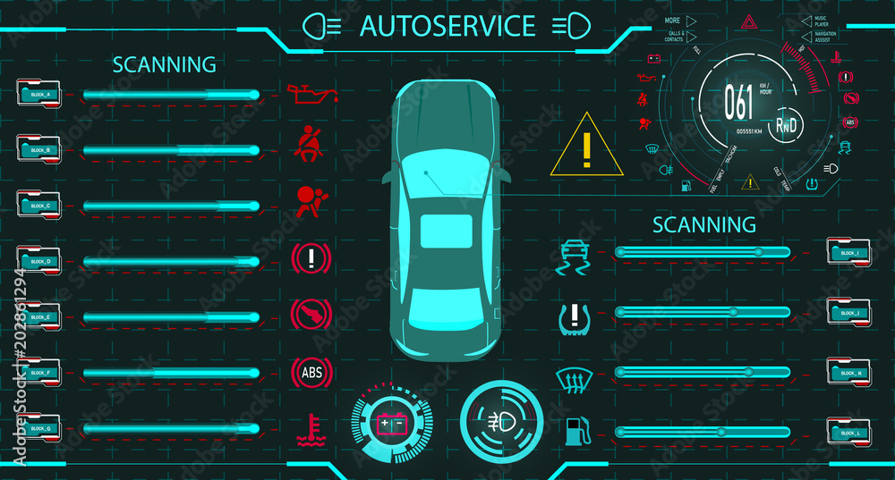 Car service. Diagnostic stand.digital car dashboard of a modern car
