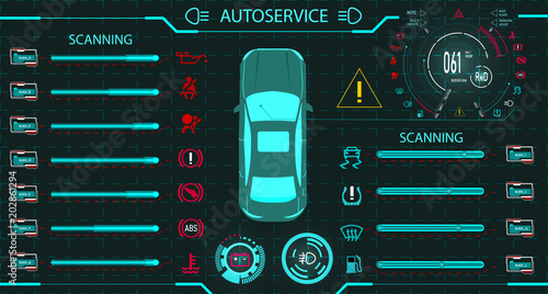 Car service. Diagnostic stand.digital car dashboard of a modern car. Graphical display. illustration
