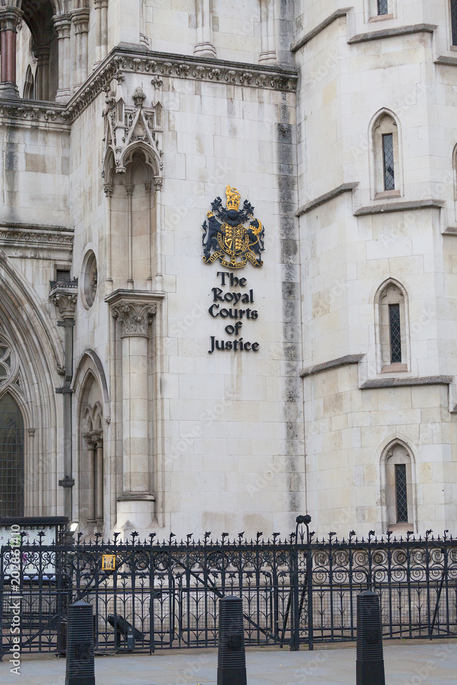 Royal Courts of Justice, gothic style building, facade, London, United Kingdom.