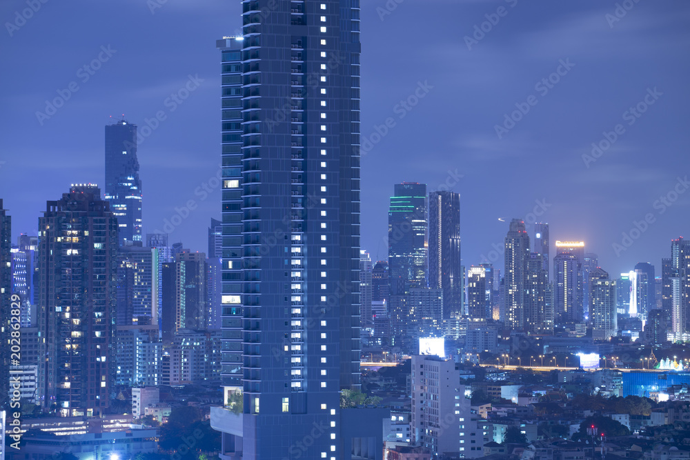 Bangkok city skyline at night as blue hour.