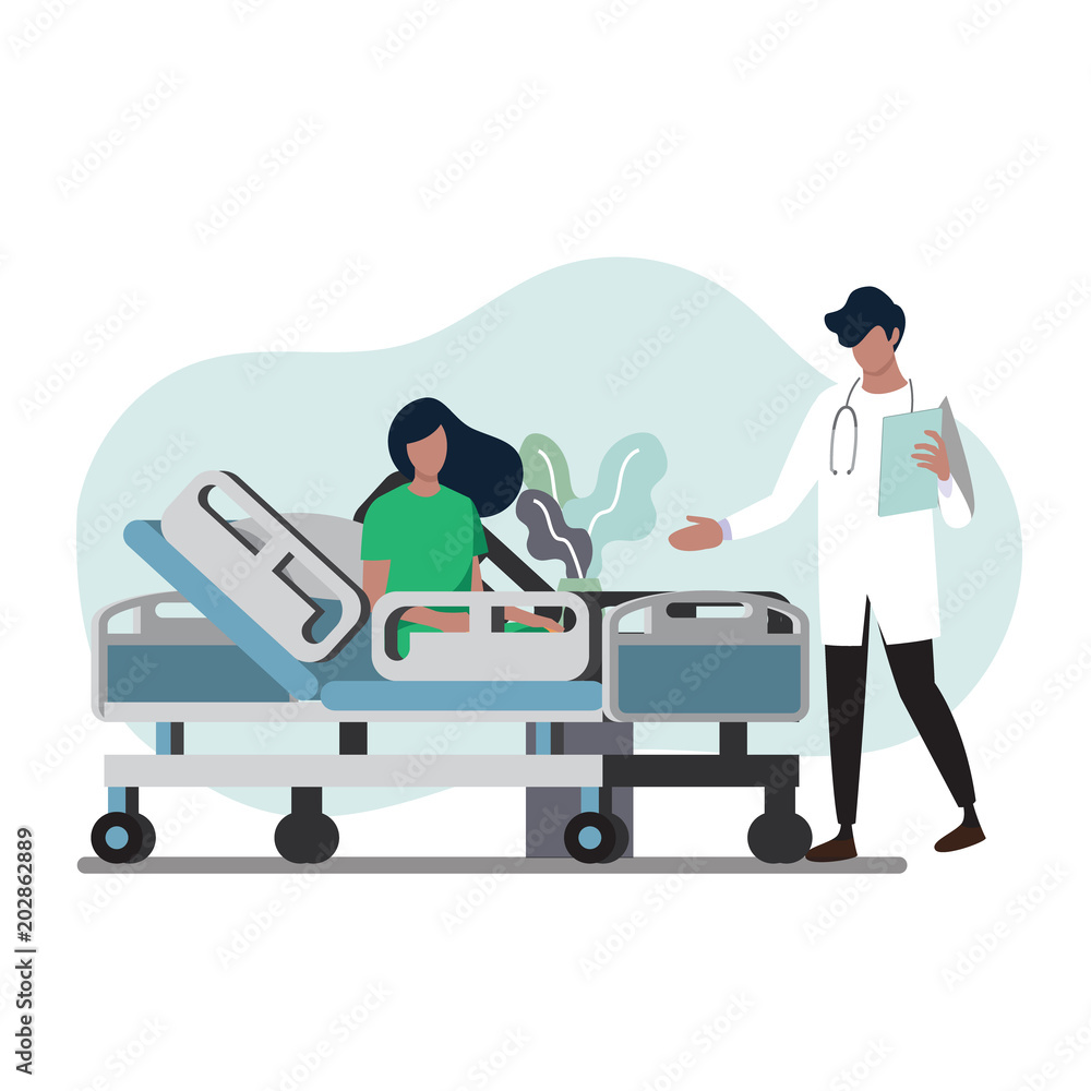 Medical and patient in the hospital room. ,Vector illustration cartoon  character Stock Vector | Adobe Stock