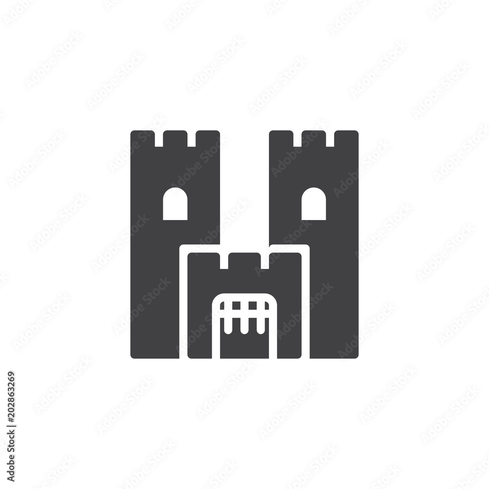 Castle building vector icon. filled flat sign for mobile concept and web design. Kingdom castle simple solid icon. Symbol, logo illustration. Pixel perfect vector graphics Castle building vector icon. filled flat sign for mobile concept and web design. Kingdom castle simple solid icon. Symbol, logo illustration. Pixel perfect vector graphics