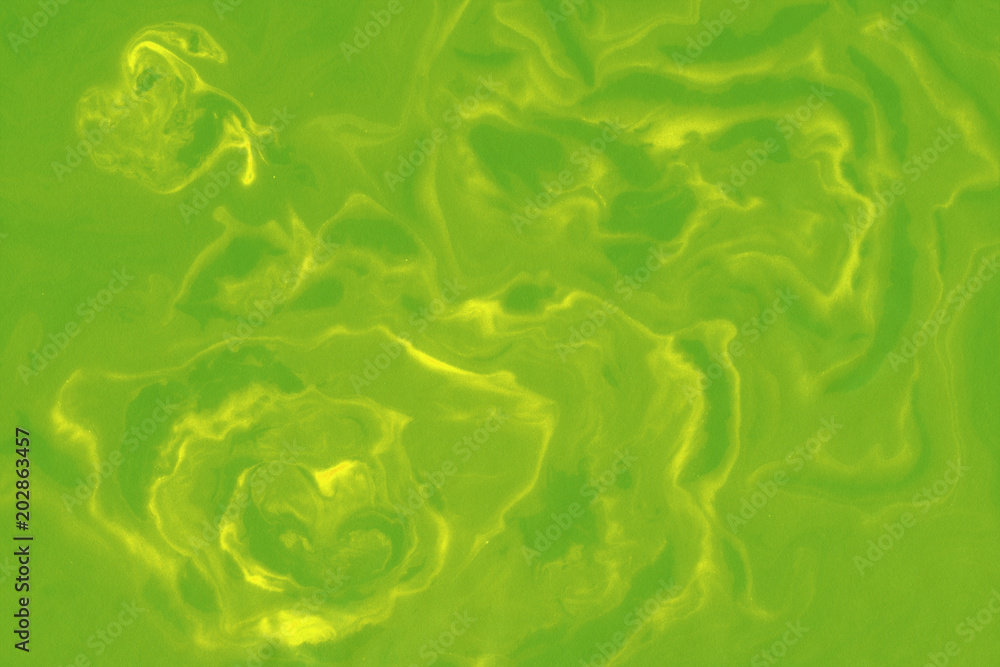 Obraz premium Suminagashi marble texture hand painted with light green ink. Digital paper 542 performed in traditional japanese suminagashi floating ink technique. Exceptional liquid abstract background.