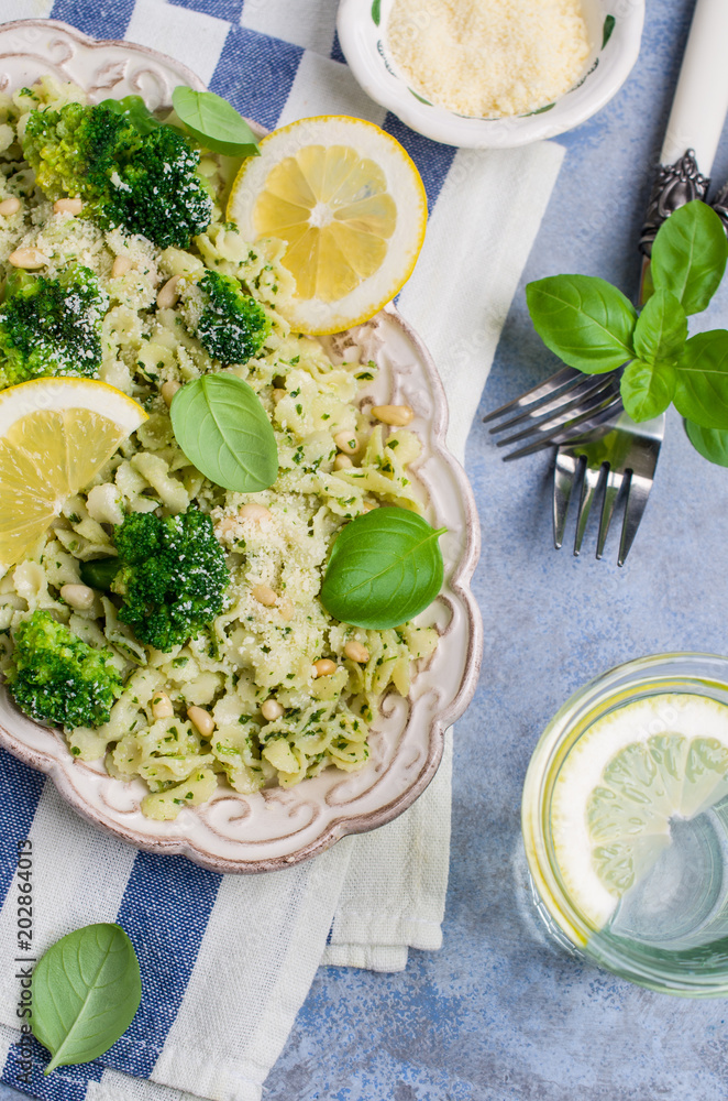 Traditional pasta tripoline with pesto Traditional pasta tripoline with pesto
