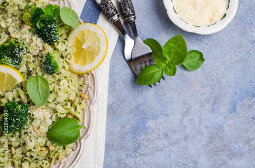 Traditional pasta tripoline with pesto photo