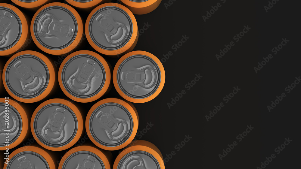 Big orange soda cans on black background Big orange soda cans on black background