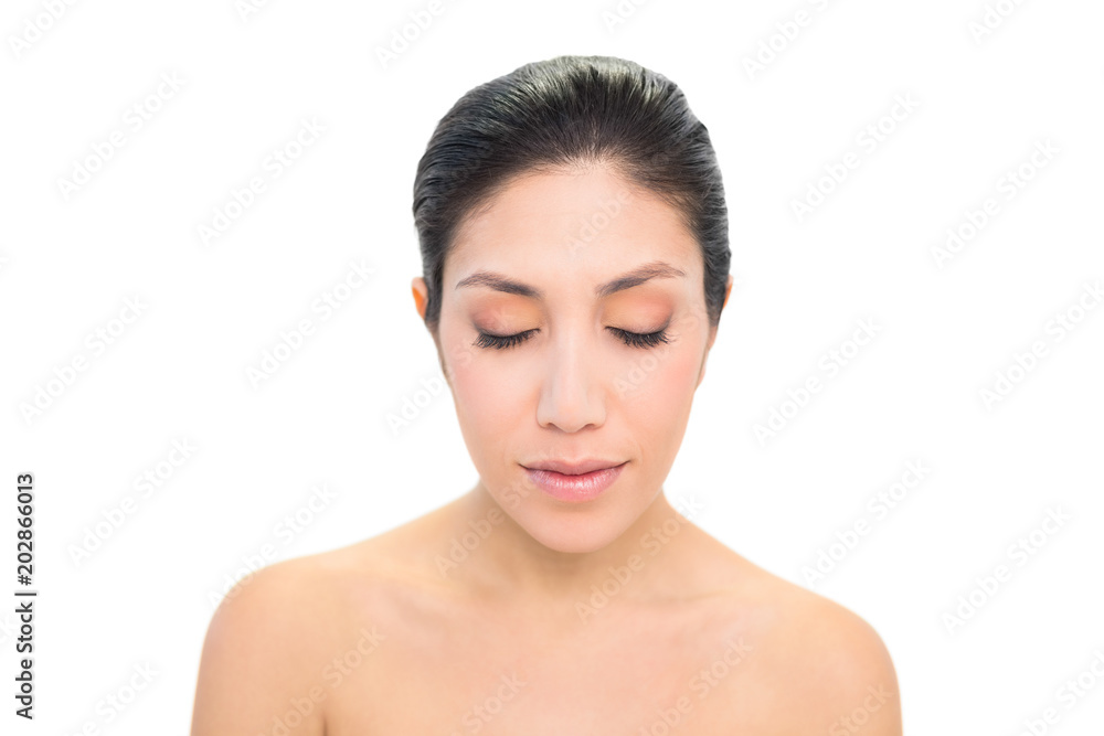 Happy brunette looking down Happy brunette looking down