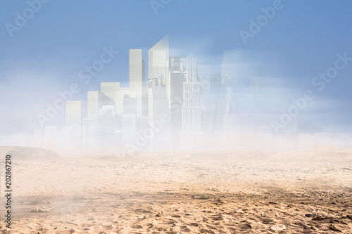 Urban construction concept. Mixed media