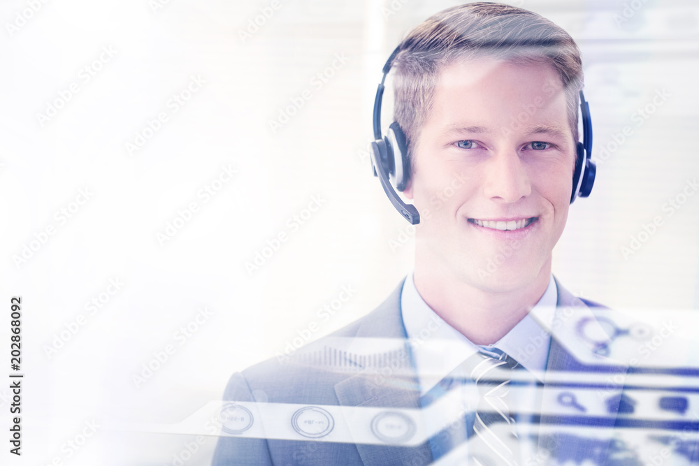 Εκτύπωση καμβά Business people against smiling businessman with headphone