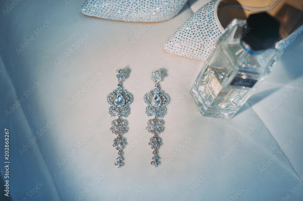 Obraz premium beautiful earrings of the bride. wedding accessories