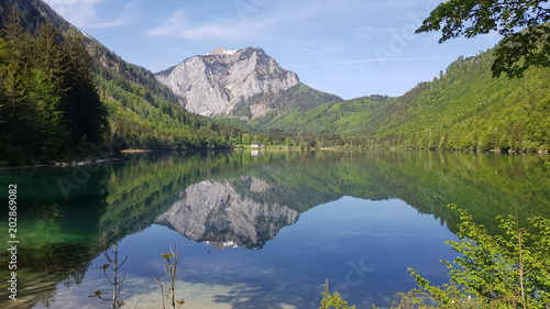 mountain reflecting in calm lake