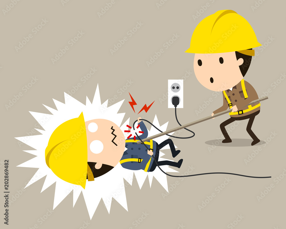Electric shock, Get shocked, Vector illustration, Safety and accident,  Industrial safety cartoon Stock Vector | Adobe Stock
