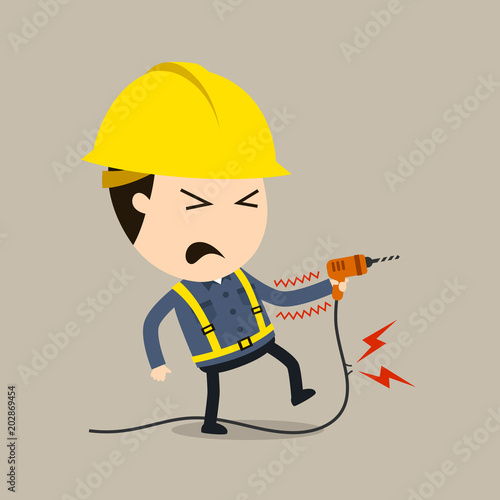 Electric shock, feel a shock, Vector illustration, Safety and accident, Industrial safety cartoon