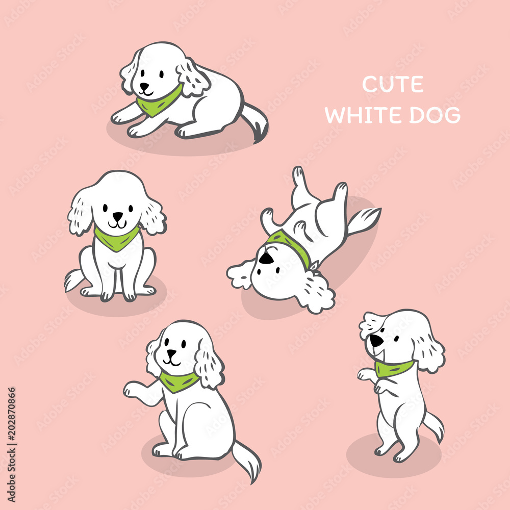 Cartoon cute actions white dog vector.