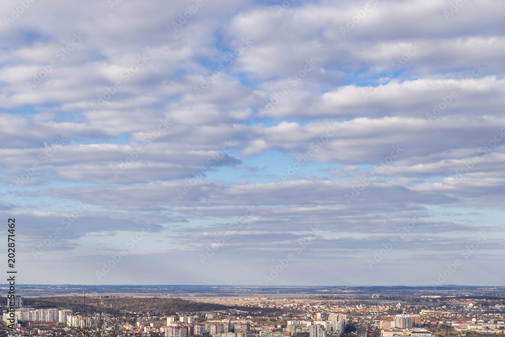 cityscape view. cloudy day. city horizon line with clouds. copy space.