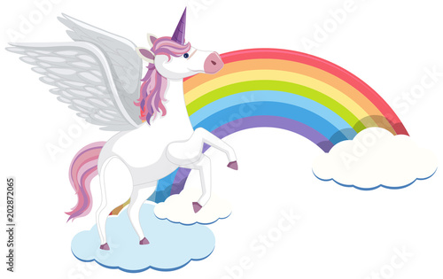 Cute Unicorn with Cloud and Rainbow