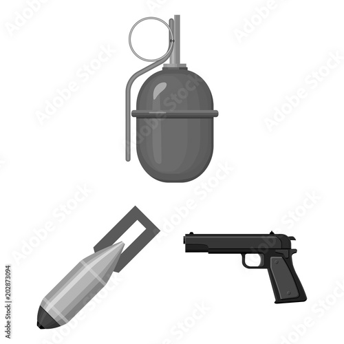 Army and armament monochrome icons in set collection for design. Weapons and equipment vector symbol stock web illustration.