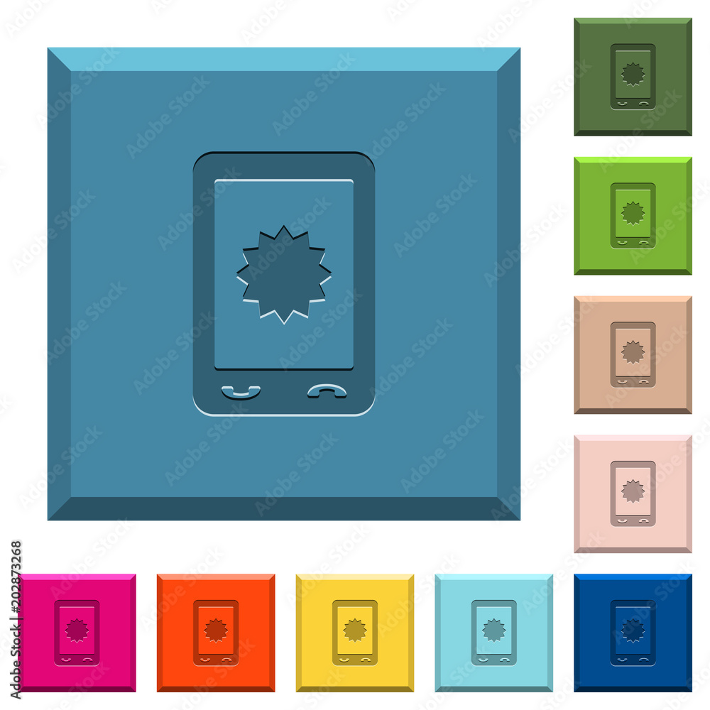 Mobile warranty engraved icons on edged square buttons Mobile warranty engraved icons on edged square buttons