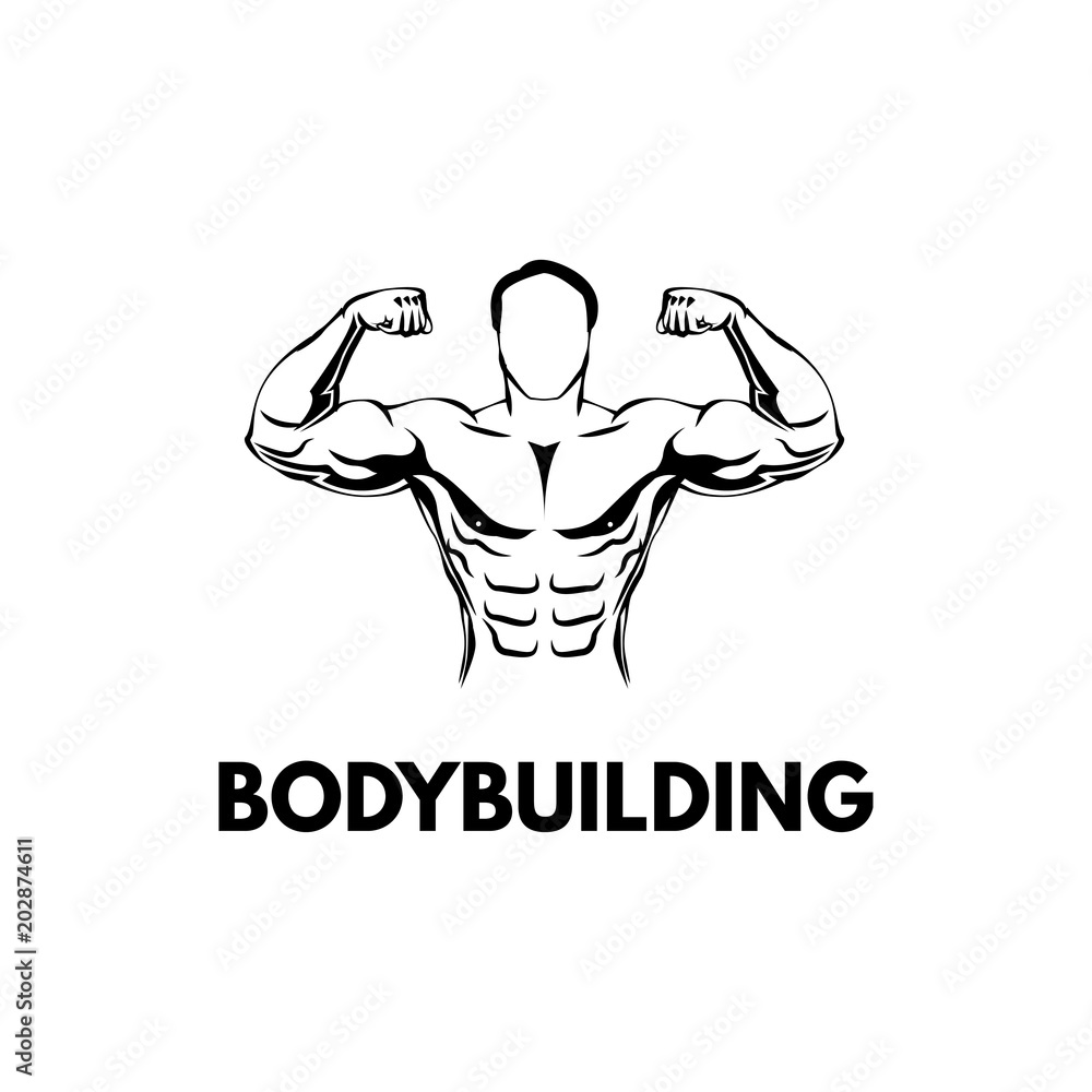 Bodybuilder's Silhouette. Gym logo. Fitness emblem. Bodybuilder lettering. Sportsman. Vector.