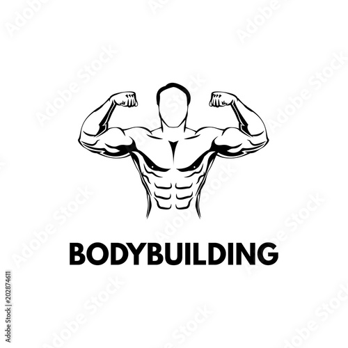 Bodybuilder's Silhouette. Gym logo. Fitness emblem. Bodybuilder lettering. Sportsman. Vector. © khabarushka