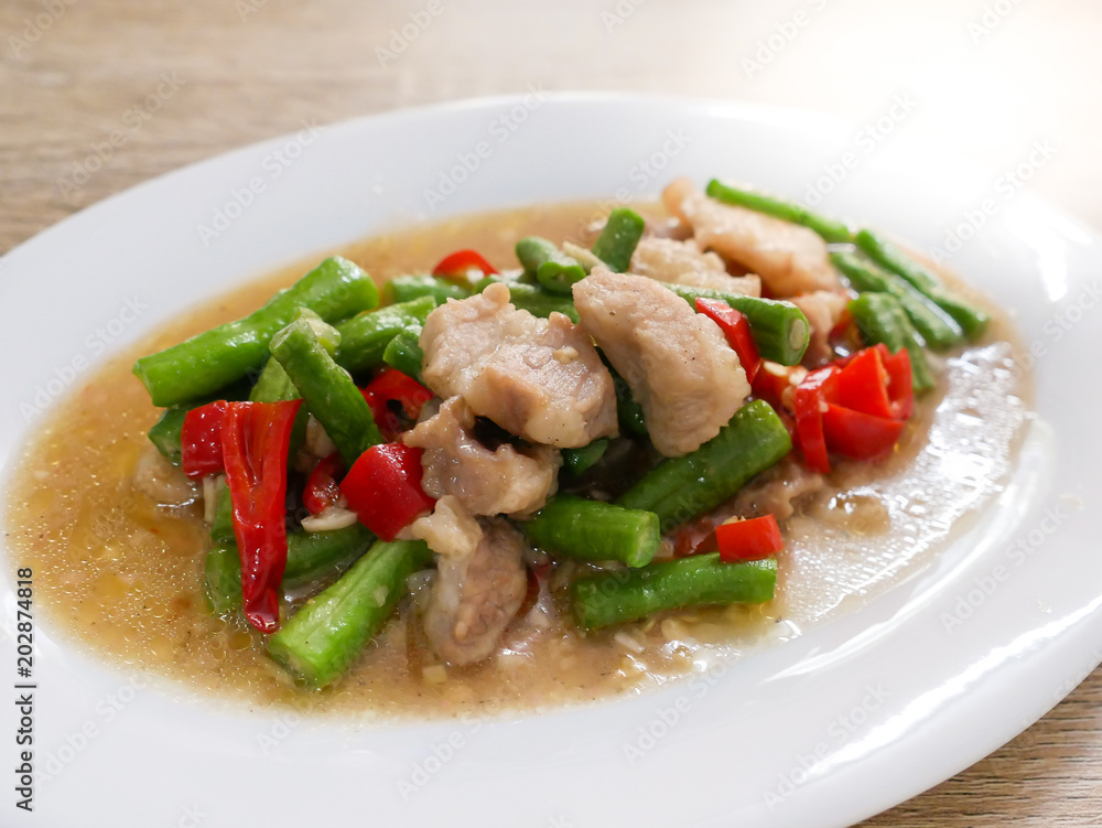 Stir Fried Pork , Bell pepper and long bean with Shrimp Paste Stir Fried Pork , Bell pepper and long bean with Shrimp Paste