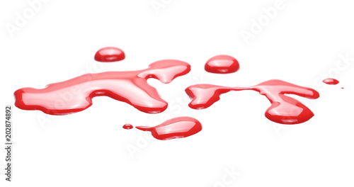 Spilled red watercolor puddle isolated on white background