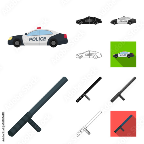 Police, Department cartoon,black,flat,monochrome,outline icons in set collection for design.Detective and accessories vector symbol stock web illustration.