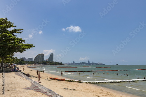 Many tourists are swimming at Pattaya Beach
