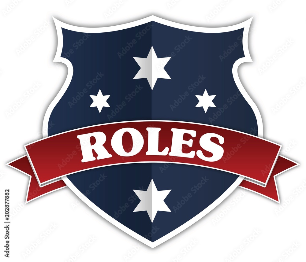Blue shield and red ribbon with ROLES text. Blue shield and red ribbon with ROLES text.