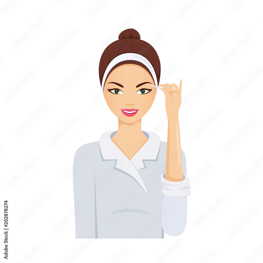 Girl watches herself, pluck her eyebrows. Skin care, body health. Girl watches herself, pluck her eyebrows. Skin care, body health.