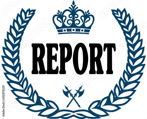 Blue laurels seal with REPORT text.