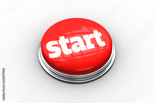 The word start on digitally generated red push button