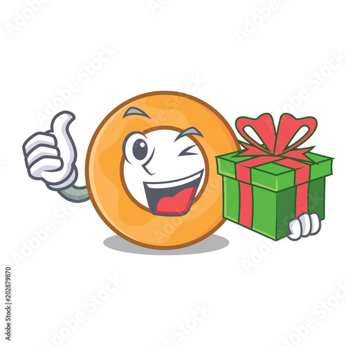 With gift onion ring mascot cartoon