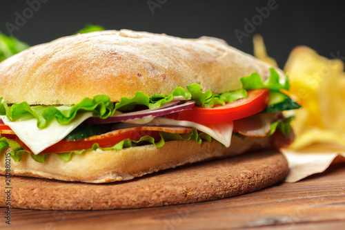 sandwich on a wooden table
