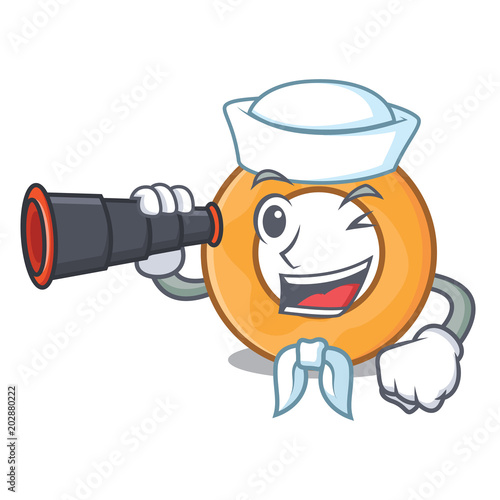 Sailor with binocular onion ring mascot cartoon