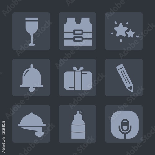 Premium set of fill icons. Such as paint  star  pen  service  radio  vest  pencil  drink  wine  spray  ring  red  beverage  music  astronomy  celebration  alcohol  protective  present  microphone  box