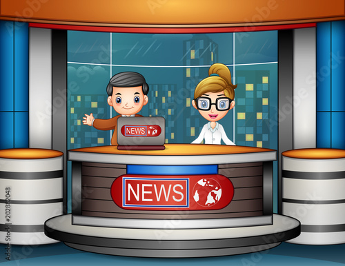 News anchor is broadcasting on tv