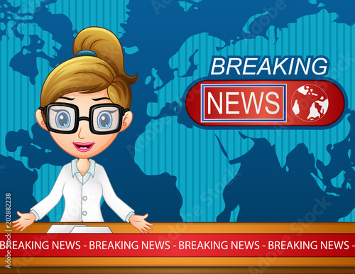Newsreader is broadcasting on TV