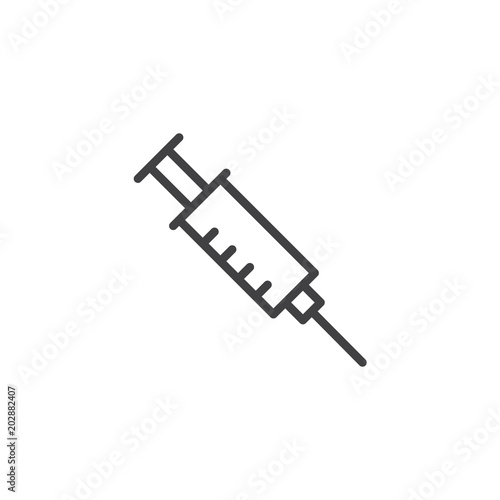 Medical syringe outline icon. linear style sign for mobile concept and web design. Syringe injection line vector icon. Symbol, logo illustration. Pixel perfect vector graphics photo