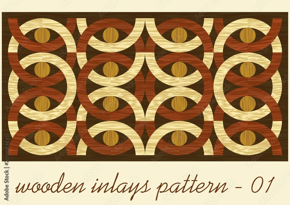 Φωτογραφία Wood art inlay tile, geometric ornament from dark and light wood in antiquarian
