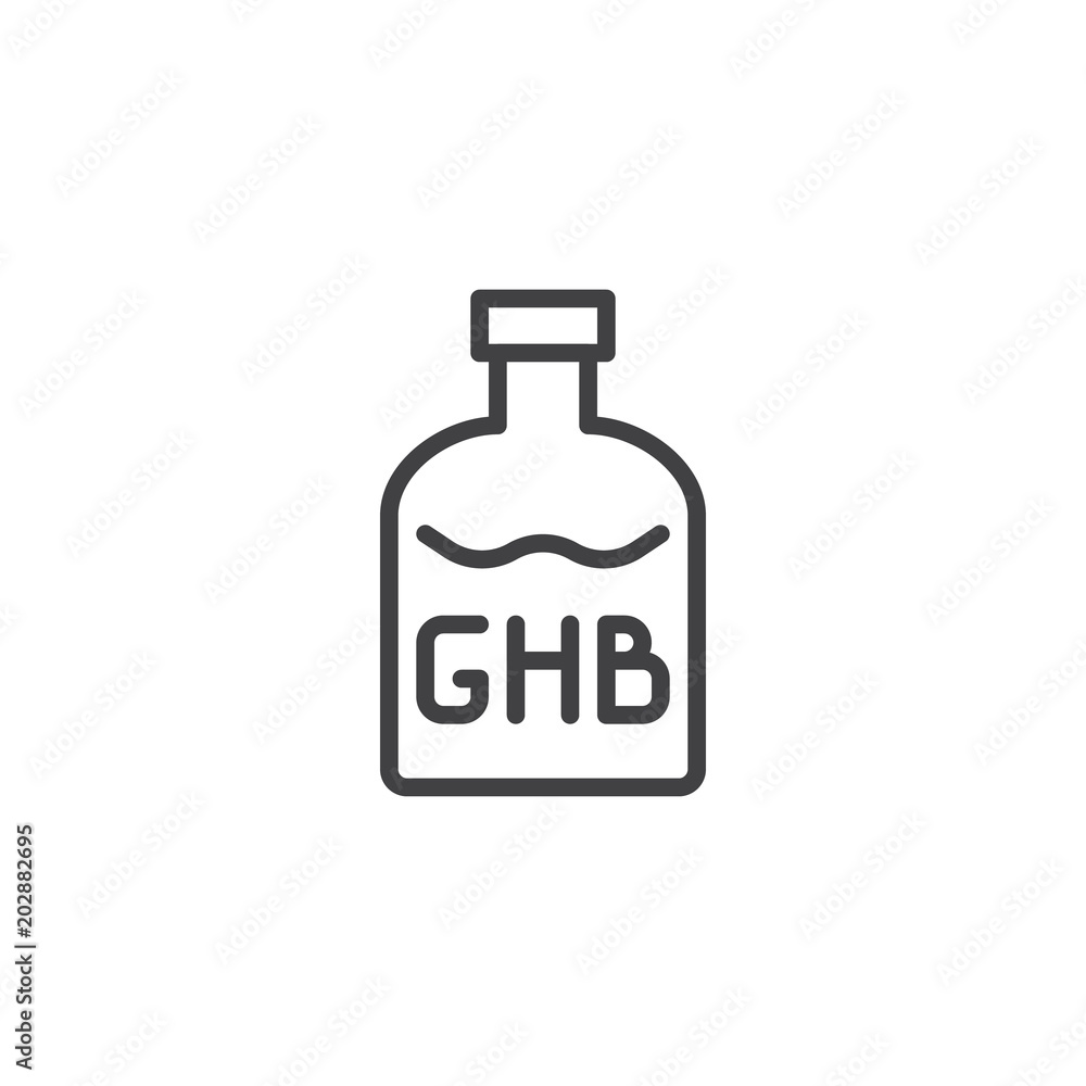 GHB bottle outline icon. linear style sign for mobile concept and web design. Drugs simple line vector icon. Symbol, logo illustration. Pixel perfect vector graphics GHB bottle outline icon. linear style sign for mobile concept and web design. Drugs simple line vector icon. Symbol, logo illustration. Pixel perfect vector graphics