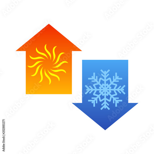 Logotipo subir y bajar temperatura con flechas en color naranja y azul