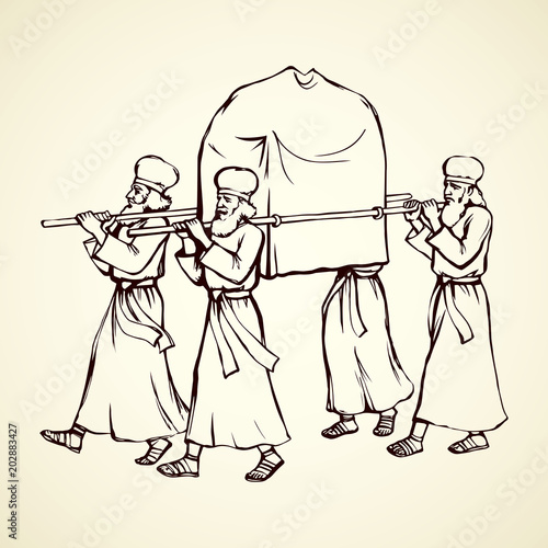 Priests carry the ark. Vector drawing