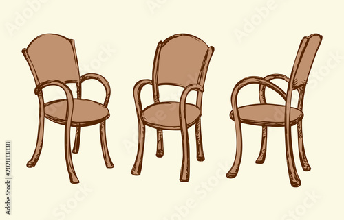 Vector drawing. Wooden chairs with armrests